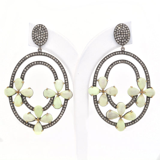 Silver Agate Floral Drop Earrings with CZ Accents