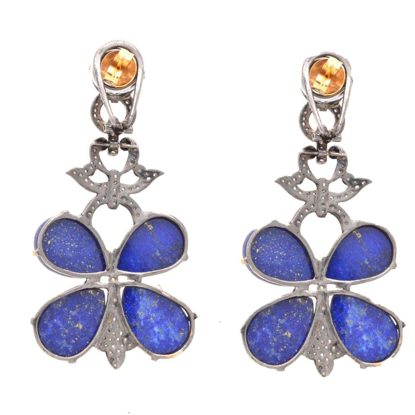 925 Sterling Silver Vibrant Lapis Lazuli Floral Drop Earrings