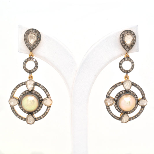 925 Sterling Silver With Pearl and CZ Drop Earrings