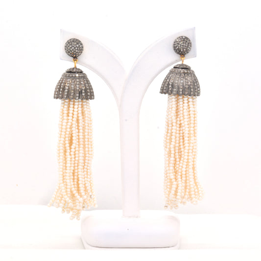 Elegant Pearl Tassel Chandelier Silver Earrings