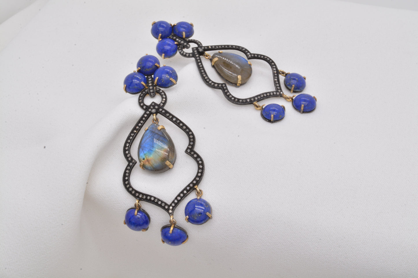 925 Silver Handcrafted Lapis Lazuli and Labradorite Drop Earrings