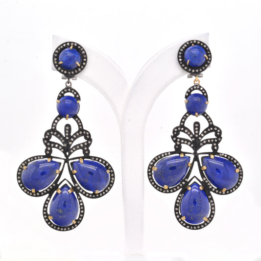 925 Sterling Silver Handcrafted Lapis Lazuli Chandelier Drop Earrings