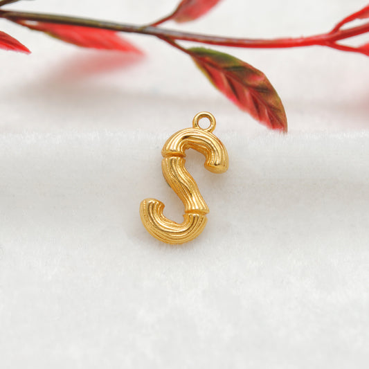 18k Solid Yellow Gold S Initial Letter Pendant