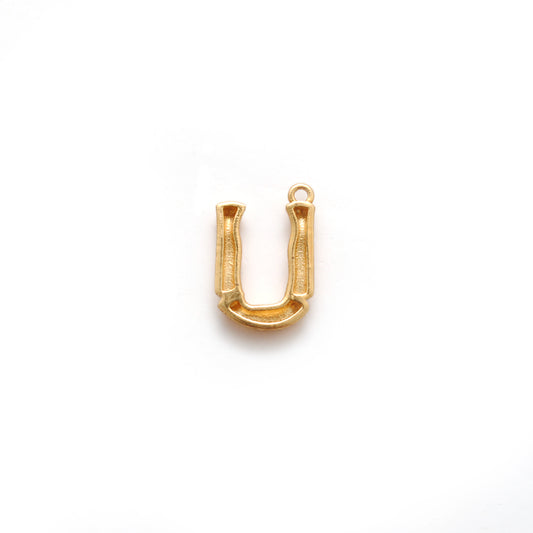 18k Solid Yellow Gold U initial Letter Charm Pendant - view 3
