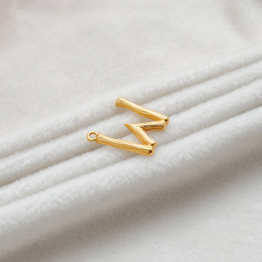 18k Solid Yellow Gold W Initial Letter Charm Pendant - view 3