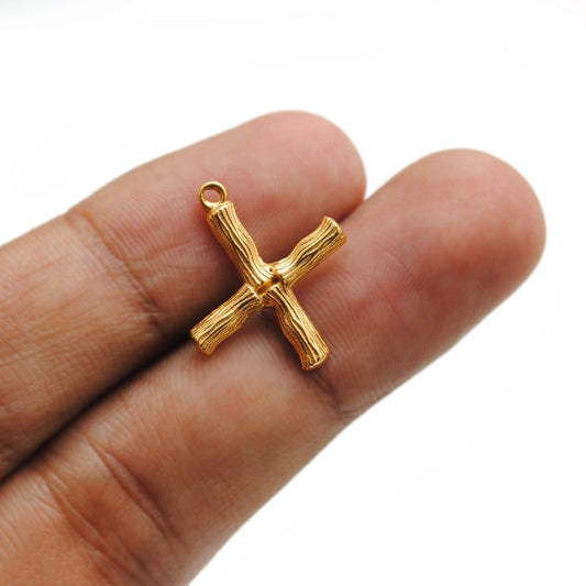 18k Solid Yellow Gold X Initial Letter Charm Pendant - view 3