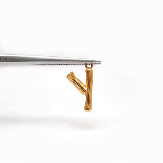 18K Solid Yellow Gold Pendant Y Initial Letter Charm - view 3