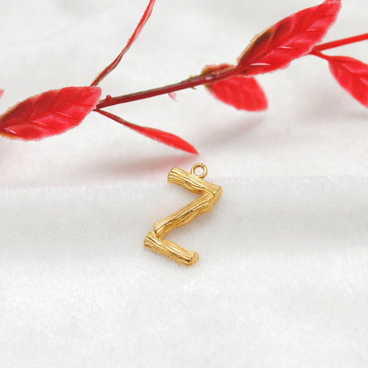 18k Solid Yellow Gold Z Initial Letter Charm Pendant