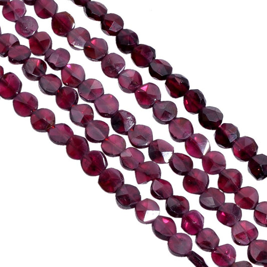 Garnet Faceted Beaded Beads- 5.5mm size( Coin Shape )