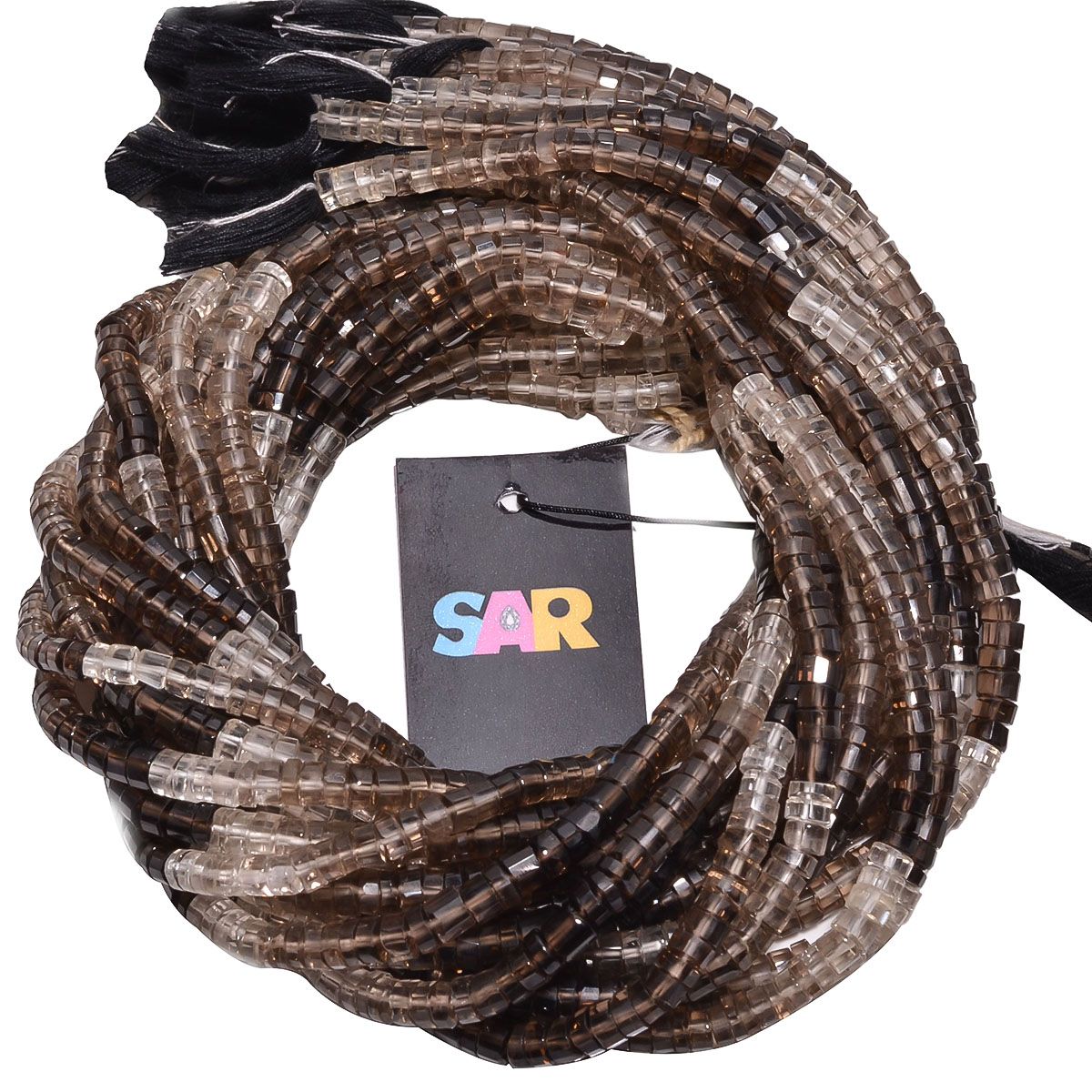 Faceted Wheel Beads Strand - Smoky Quartz Shaded (5.5mm)