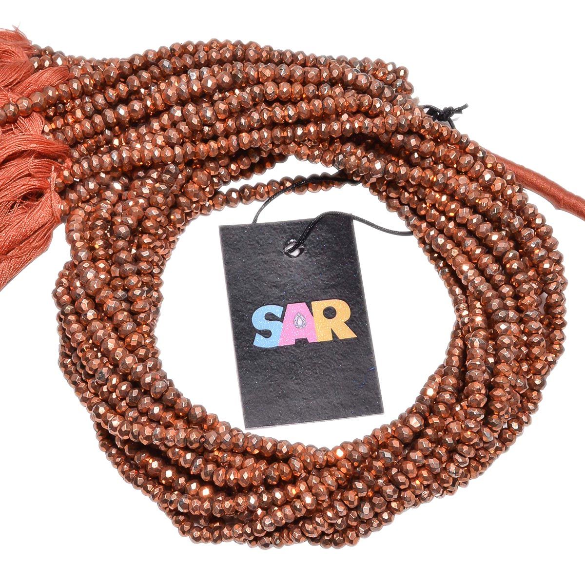 Pyrite Stone Copper Coated Beads in 4mm Size-Roundel Shape