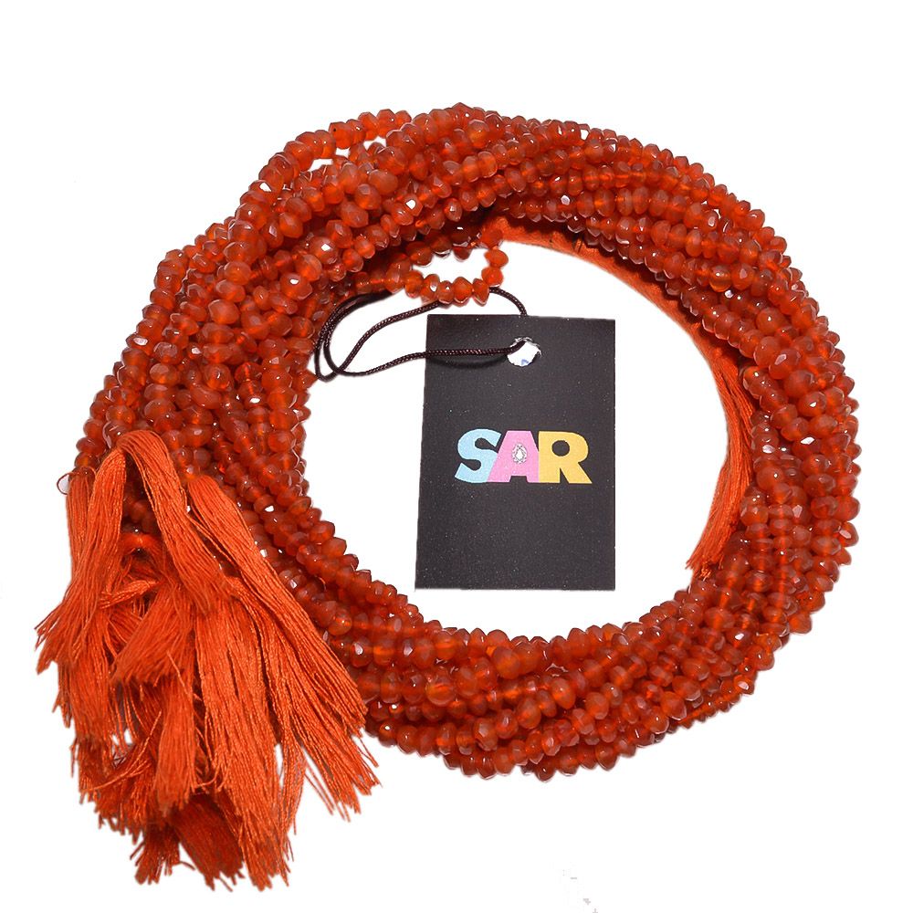 Carnelian 3-4mm Faceted Roundel Beads Strand, Carnelian Faceted Roundel Beads, Carnelian Beads Strand