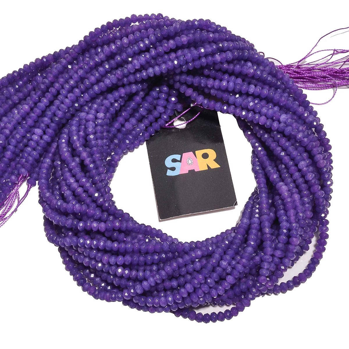 Chalcedony Faceted Roundel Beads - In Purple (Dyed) color and 3.50mm