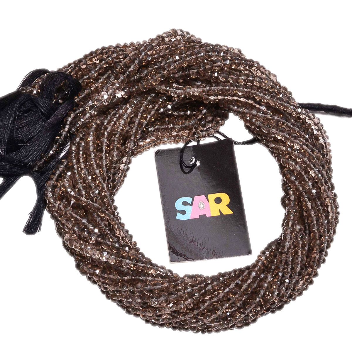 Faceted Roundel Beads Strand - Smoky Quartz in 4-5mm