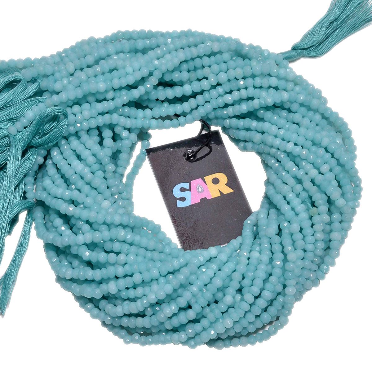 Green Chalcedony Faceted Roundel Beads - (Dyed) Lite 3.5-4mm