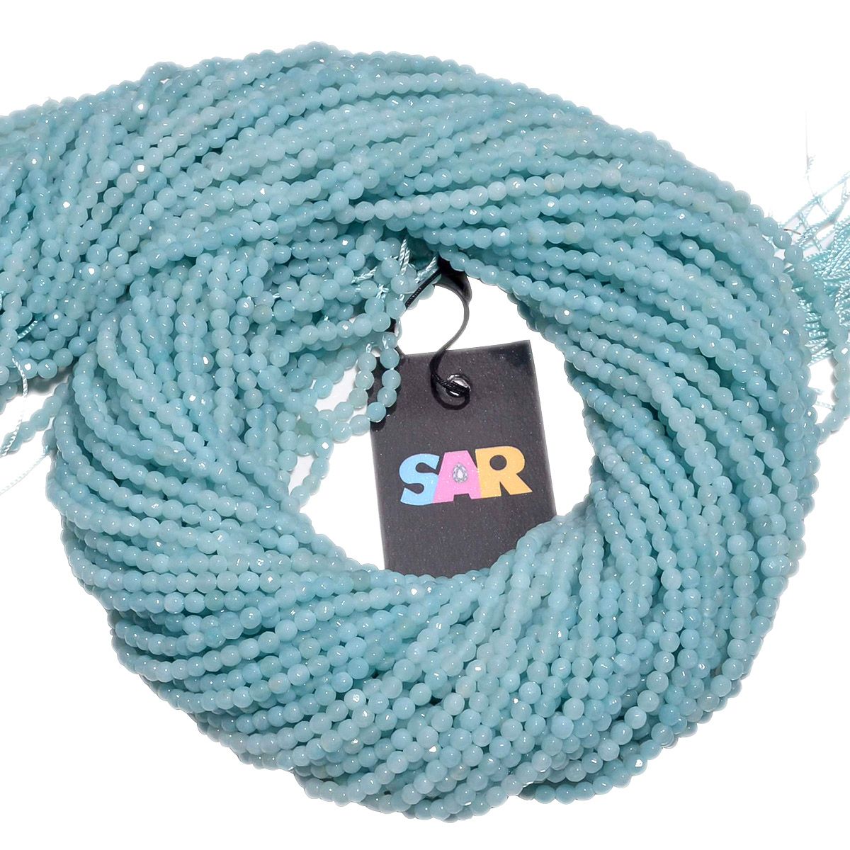 Amazonite Chalcedony Faceted Round Beads Strand - Green Chalcedony (Dyed) in Size 3mm