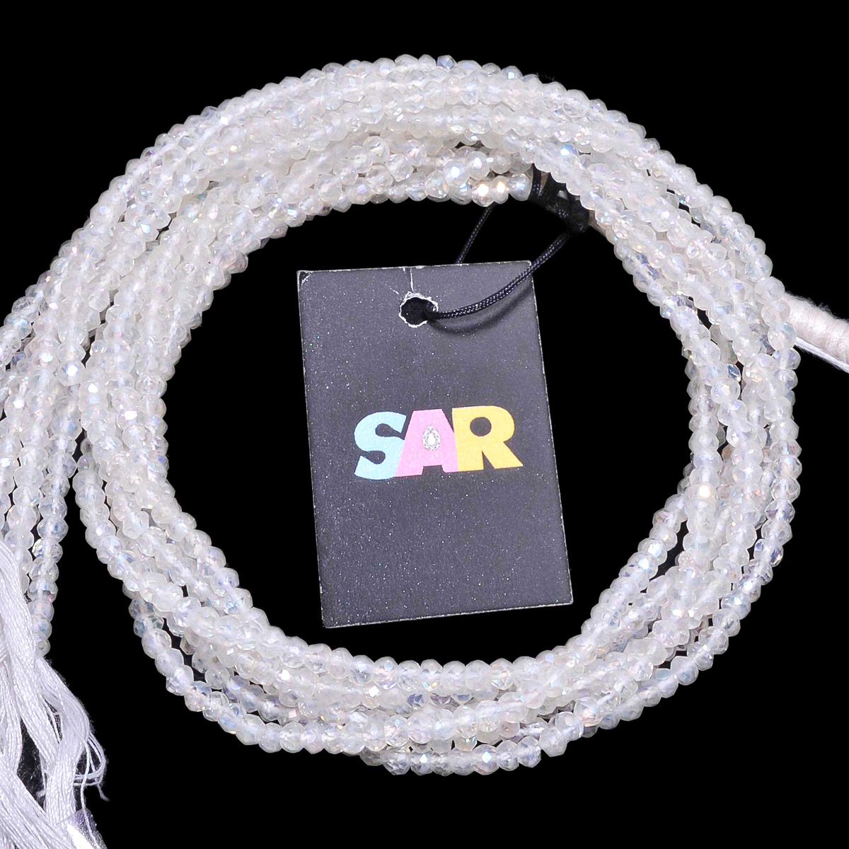 Faceted Coated Roudel Beads Strand - Rainbow Moonstone in 3.5-4 mm