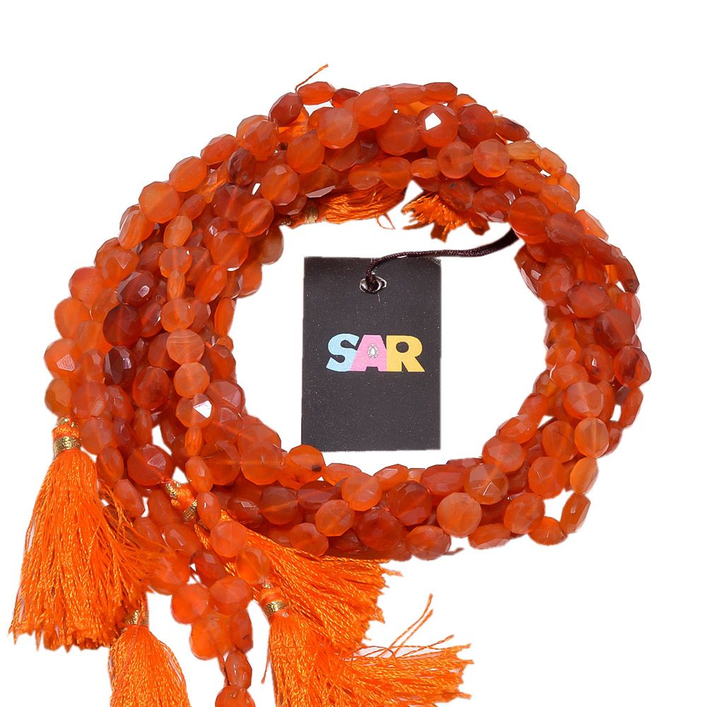 Carnelian 7-8mm Faceted Coin Beads Strand, Carnelian Faceted Coin Beads, Carnelian Stone Beads, Carnelian