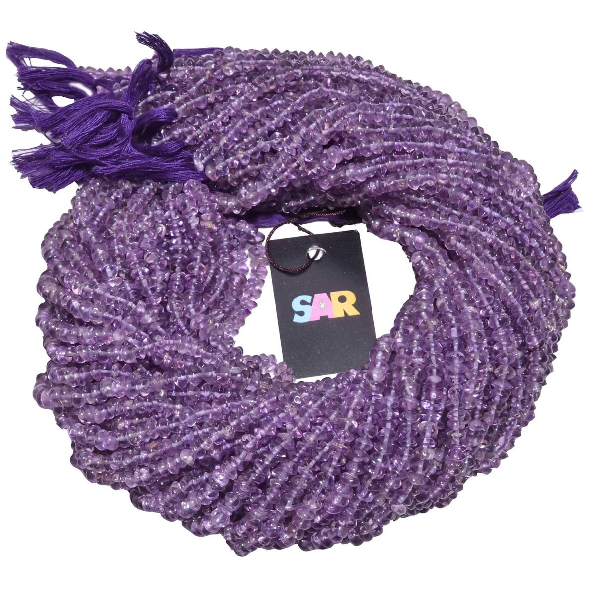 Brazil Amethyst 3.5-5mm Smooth Roundel Beads Strand, Amethyst Smooth Roundel Beads Strand, Brazil Amethyst Plain Beads