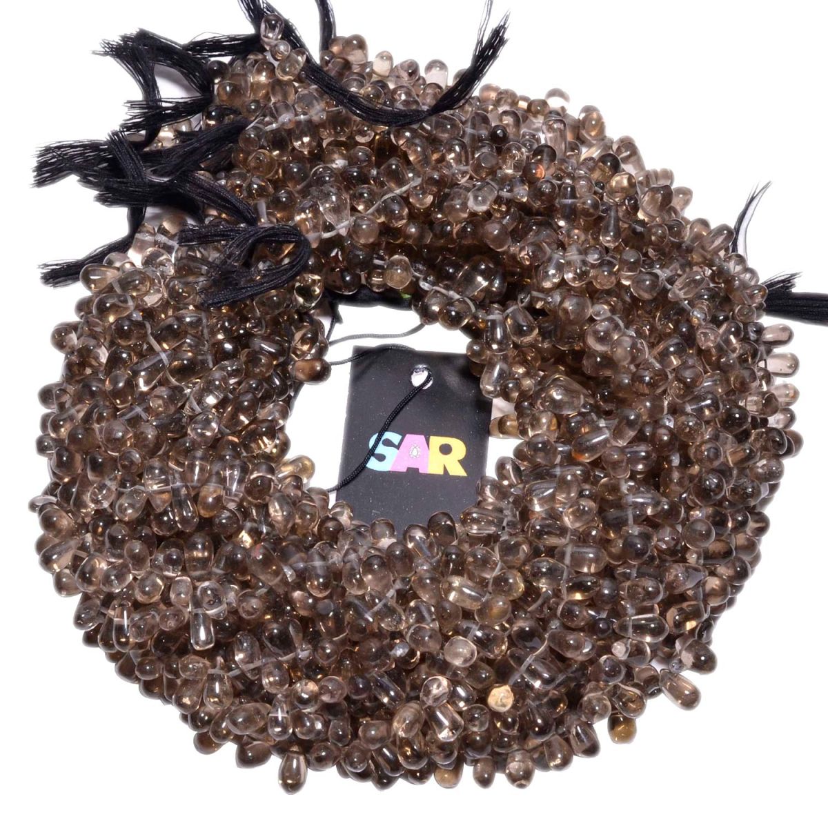 Smoky Quartz 8x5-9x6mm Smooth Side Drilled Drop Beads Strand, Smoky Quartz Plain Side Drilled Drop Beads, Smoky Quartz