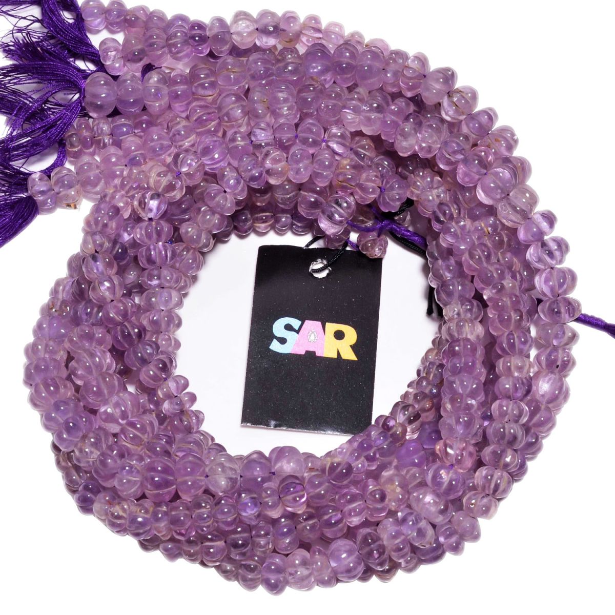 African Amethyst 6-8mm Carving Melon Beads Strand, Amethyst Carved Melon Beads, Amethyst Beads Strand