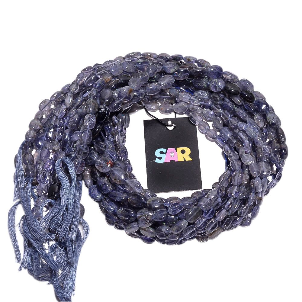 Iolite Plain Semi Precious Stone Beads-8x6-7x5mm, Oval Shape