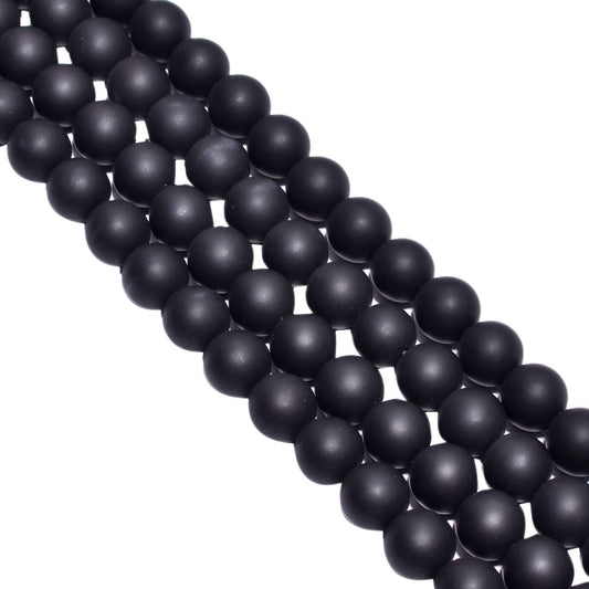 Black Onyx Matt Plain Beaded Beads Round Ball Shape, (10 mm)