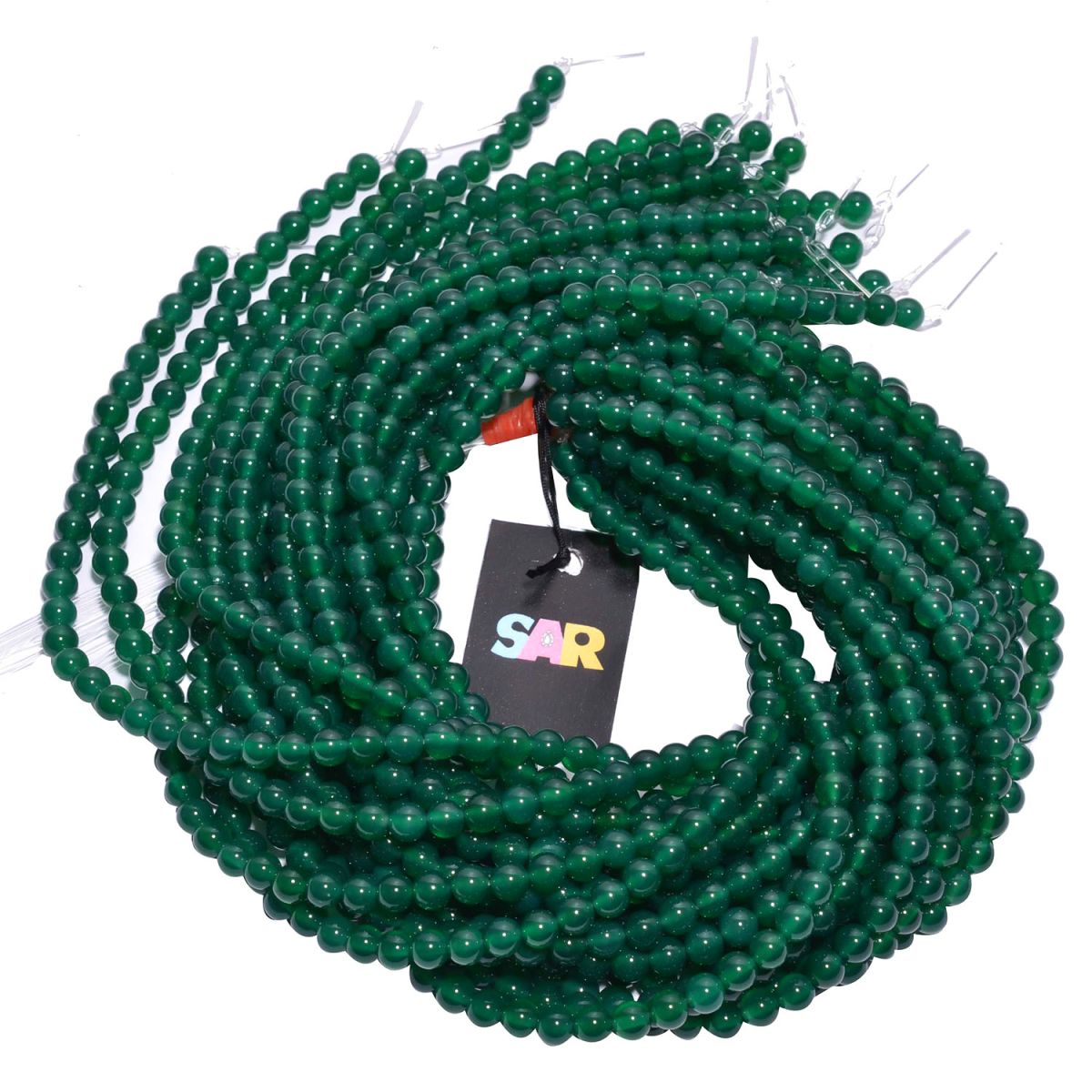 Natural Green Onyx Plain Beaded Beads - 6 mm With Roundel Shape