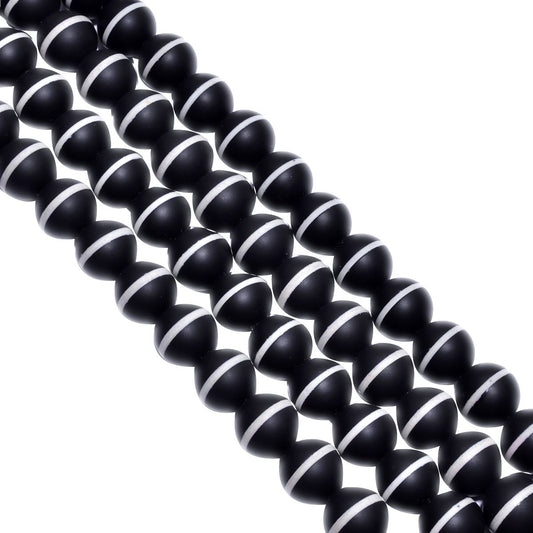 Black And White Agate Smooth Stone Beads 14 mm, (Round Ball Shape)
