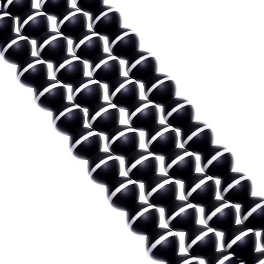 Black And White Agate Plain Stone Beads Round Ball Shape-12 mm Size