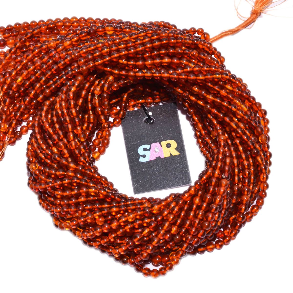 Amber Round Ball Plain and Natural Stone Beads Strand In 4-4.5mm Size