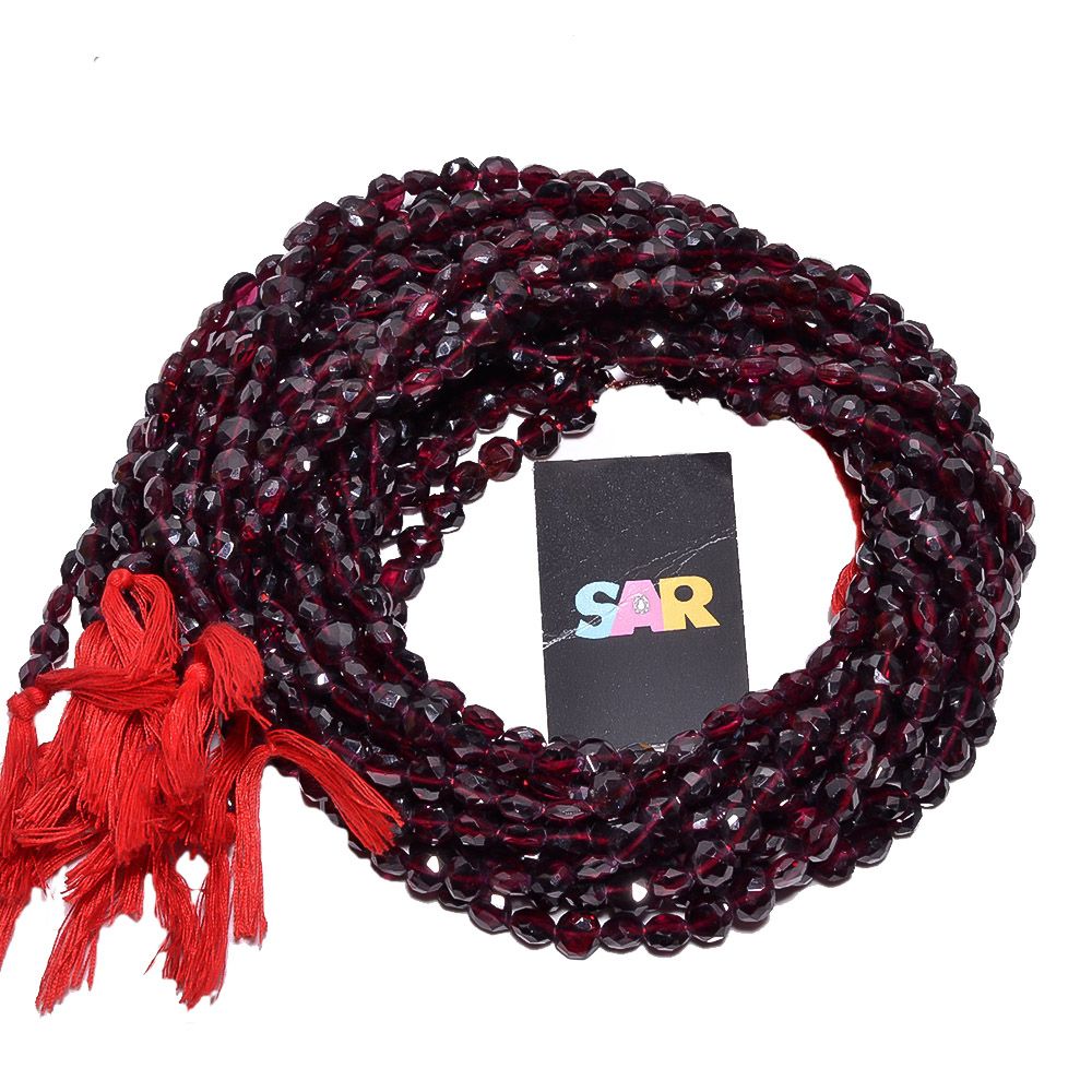 Garnet Faceted Beaded Beads- 6mm (Coin Shape)
