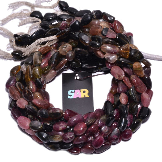 Multi Tourmaline Nugget Shape 10x9-21x14mm Plain Stone Beads - view 3
