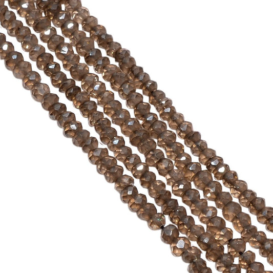 Smoky Quartz (Coated) 3.5-4mm Faceted Roundel Beads Strand, Coated Smoky Quartz Faceted Roundel Beads, Smoky Quartz Beads