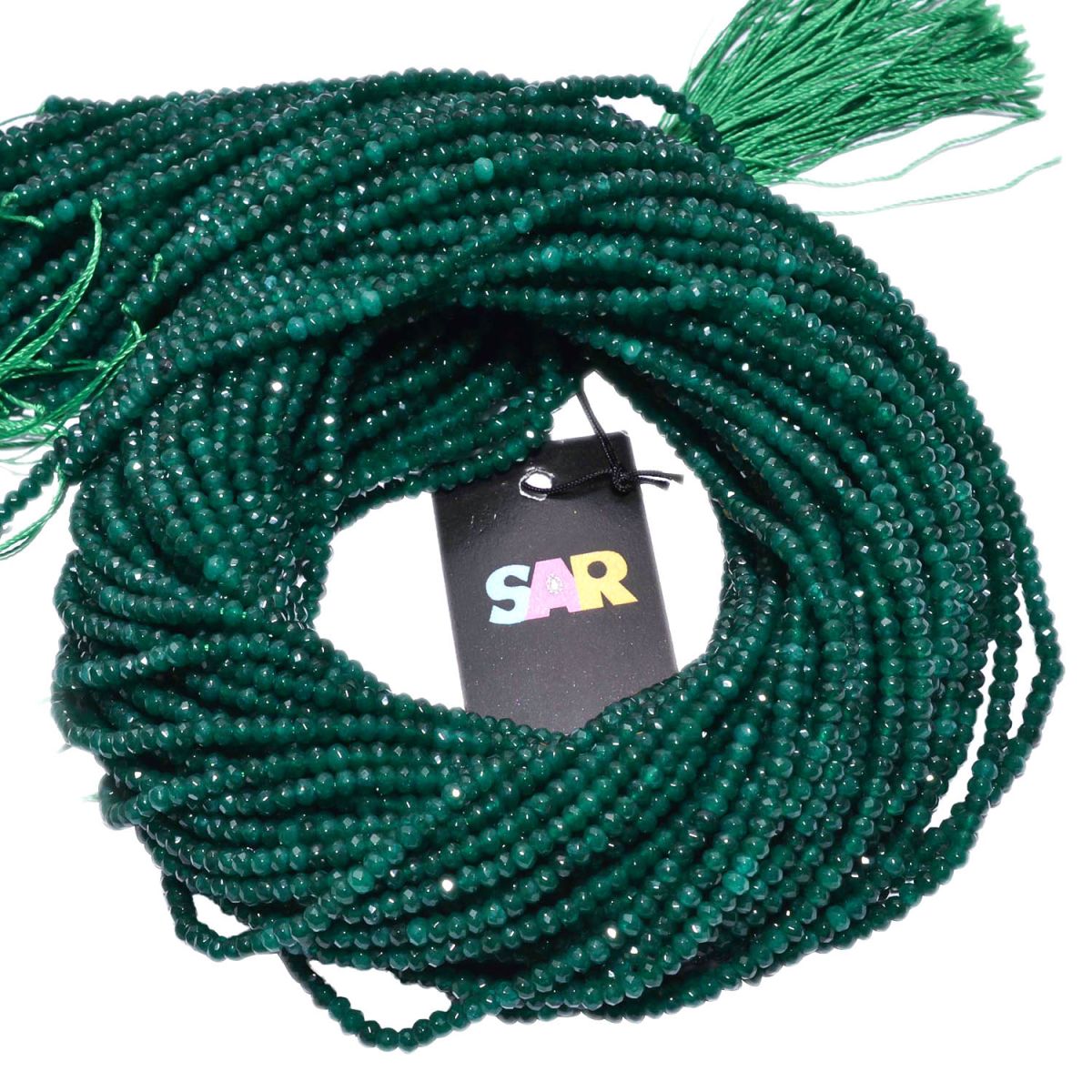 Emerald Dyed Faceted Roundel Beads - Dyed Emerald 3.5mm