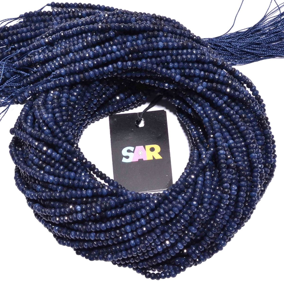 Dyed Blue Sapphire Faceted Roundel Beads - Blue Sapphire Agate (Dyed) 3.5-4mm