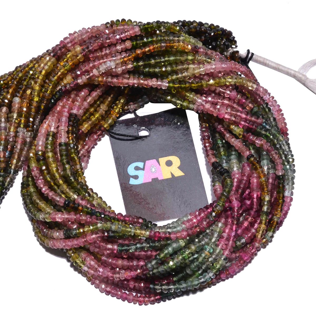 Tourmaline Stone Beads in Multi Color, 3.5mm-Roundel Shape