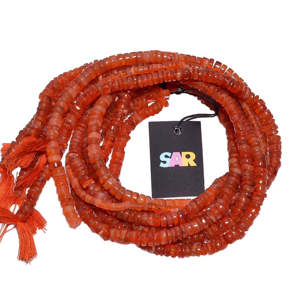 Carnelian 4.5-6.5mm Faceted Wheel Beads Strand, Orange Stone Wheel Beads, Carnelian Beads, Carnelian
