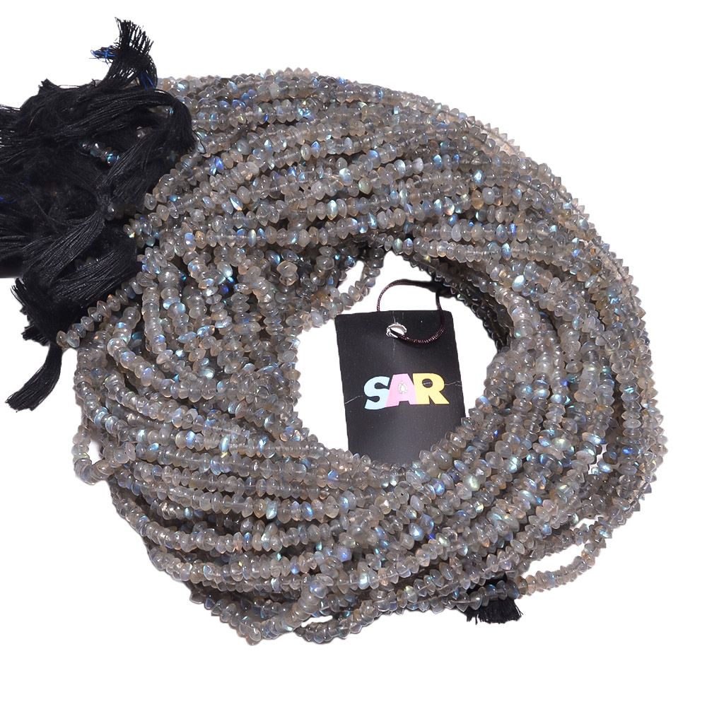 Labradorite 3.5mm Smooth Roundel Beads Strand, Labradorite Plain Roundel Beads, Laradorite