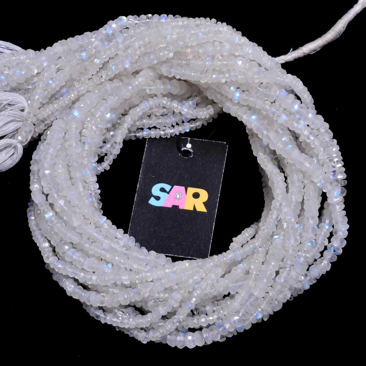 Rainbow Moonstone (Hand Cut) 4-5mm Faceted Roundel Beads Strand, Natural Rainbow Moonstone, Hand Cut Rainbow Moonstone