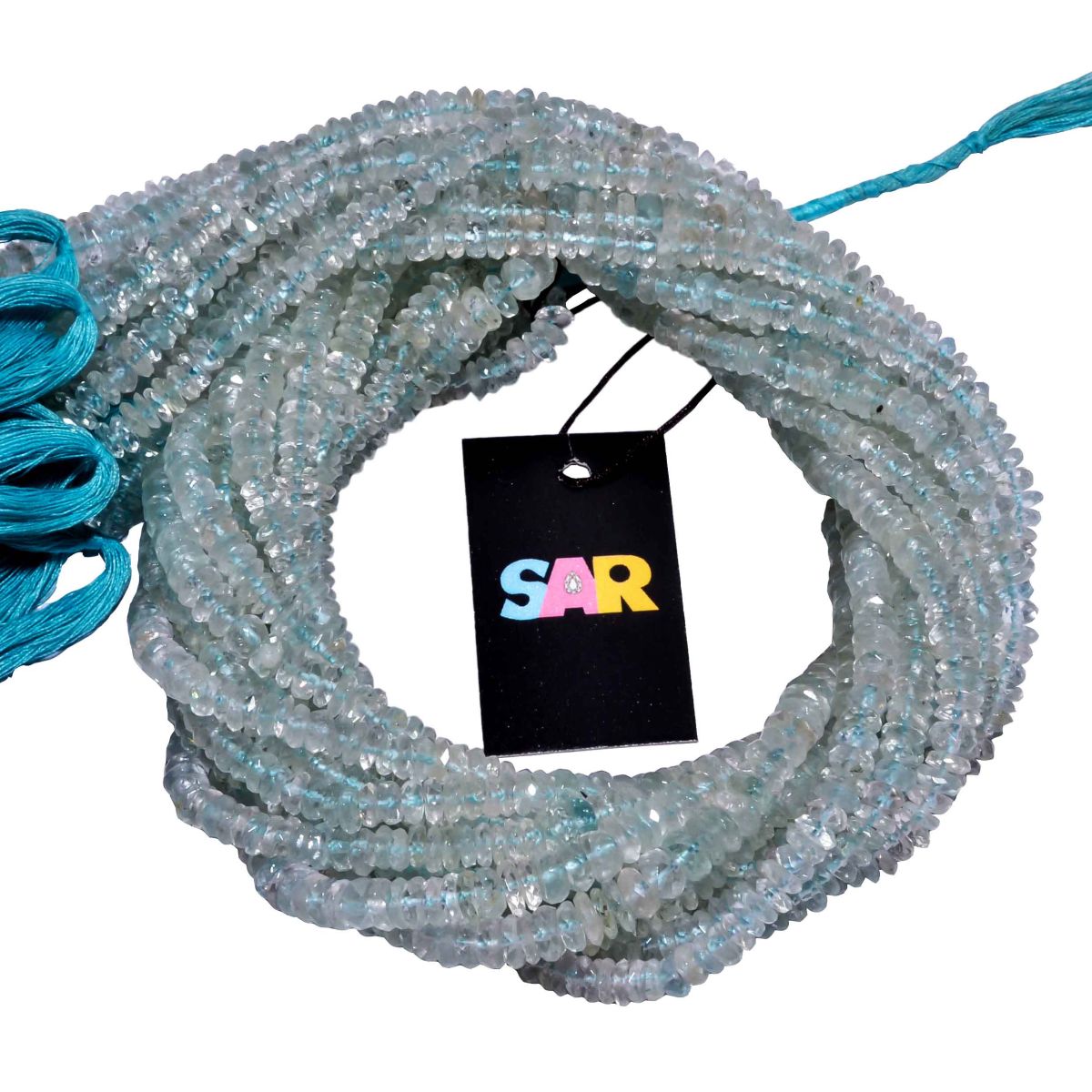 Aquamarine 5-6mm (Hand Cut) Faceted Roundel Strand, Aquamarine Faceted Roundel Beads, Aquamarine Hand Cut Beads