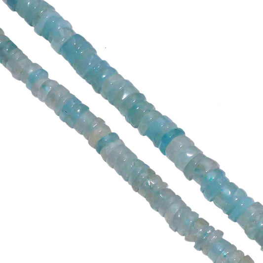 Aquamarine 6.5-7mm Smooth Wheel Beads Strand, Aquamarine Plain Wheel Beads, Aquamarine Wheel Shape Stone In Strand