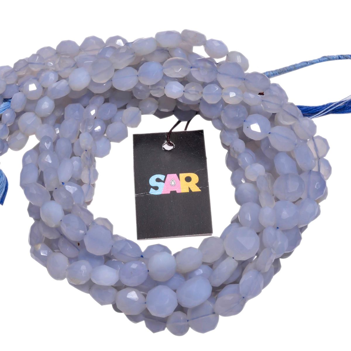 Chalcedony Faceted Stone Beads Coin Shape In 6x13 mm