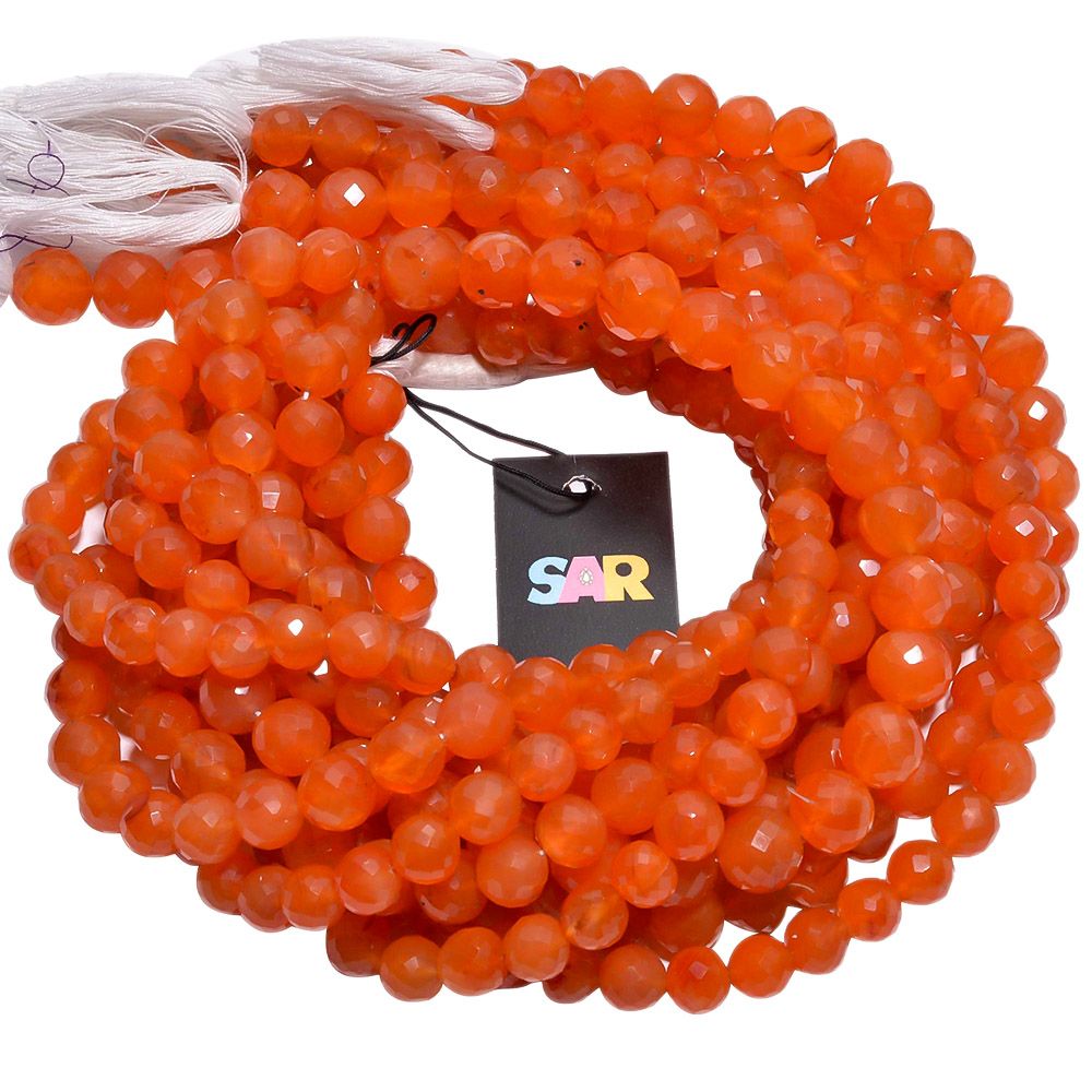 Carnelian 9.5-12.5mm Faceted Round Ball Beads Strand, Semi Precious Stone Beads, Carnelian Faceted Round Beads