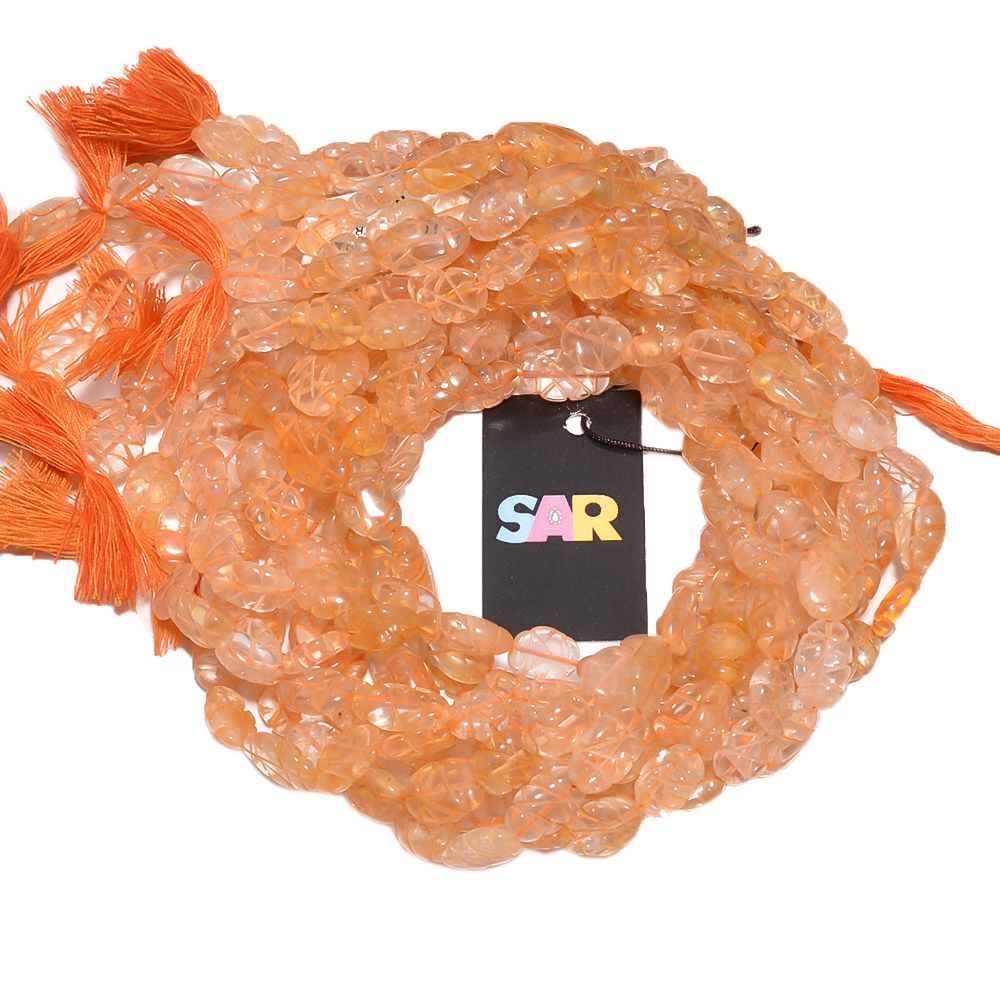 Citrine Carving Oval Shape 10x9-16x8mm Stone Beads