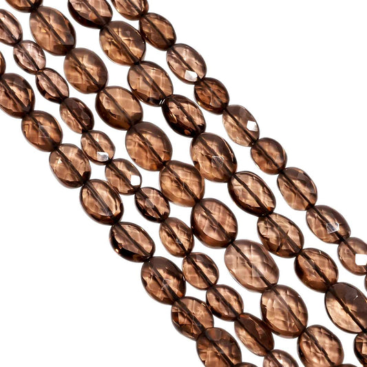 Smoky Quartz 8x6-12x10mm Rose cut Faceted Oval Beads Strand, Smoky Quartz Faceted Oval Beads, Smoky Quartz Rose Cut Oval Beads