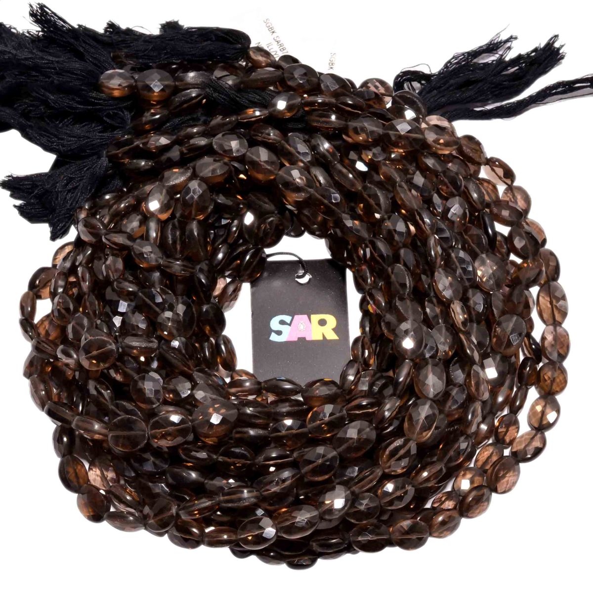 Smoky Quartz 9x7-8x10mm Rose Cut Faceted Oval Beads Strand, Smoky Quartz Rose Cut Faceted Oval Beads