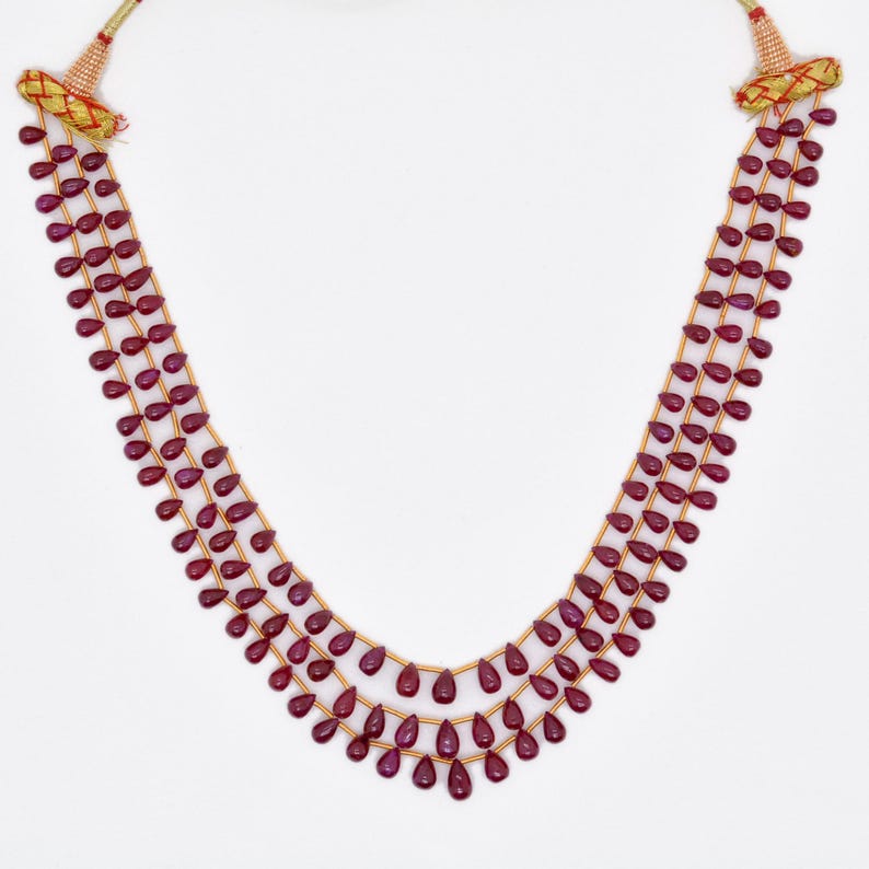 Natural Ruby Drop Necklace – 36 CM Long, Layered Statement Jewelry, Elegant Gift for Her