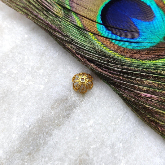 18K Yellow Gold-Plated Fancy Twisted End Bead Cap Supplies 8mm