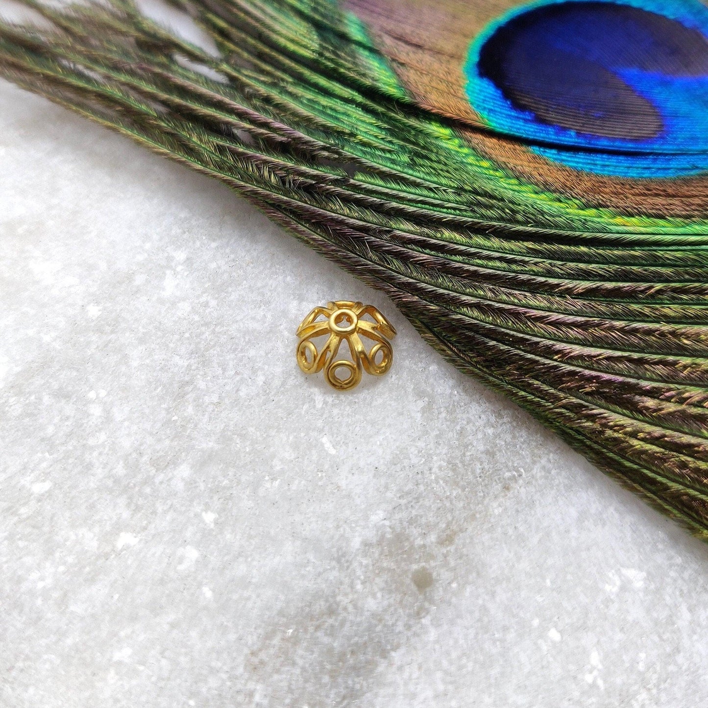 18 Carat Solid Yellow Gold-Plated Spacer Bead Cap for Jewelry Component 8mm